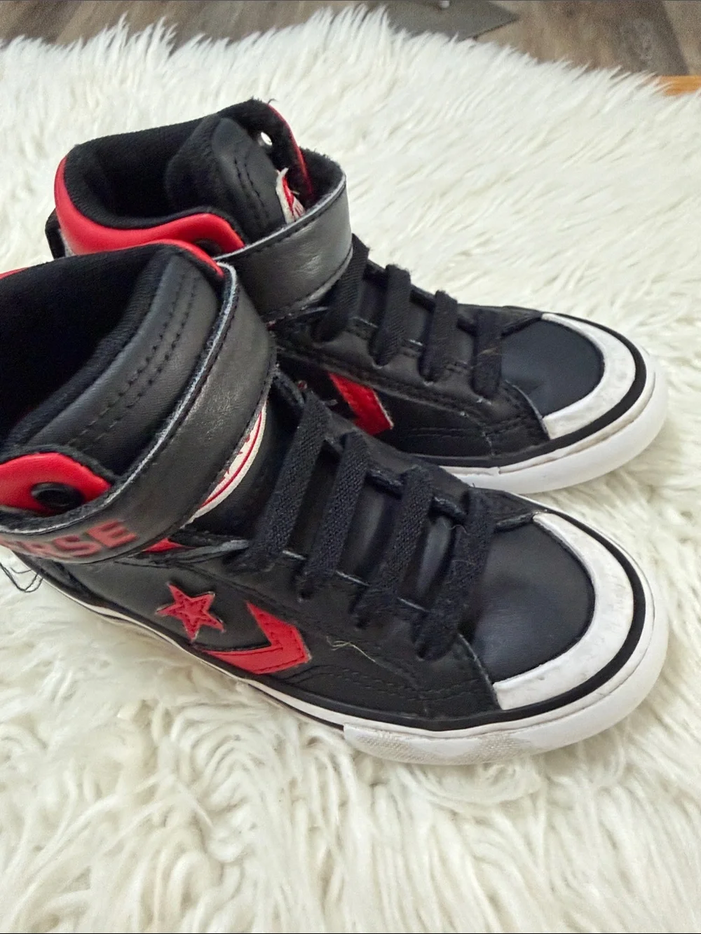 Converse Kids Black and Red High-Top Sneakers with Strap